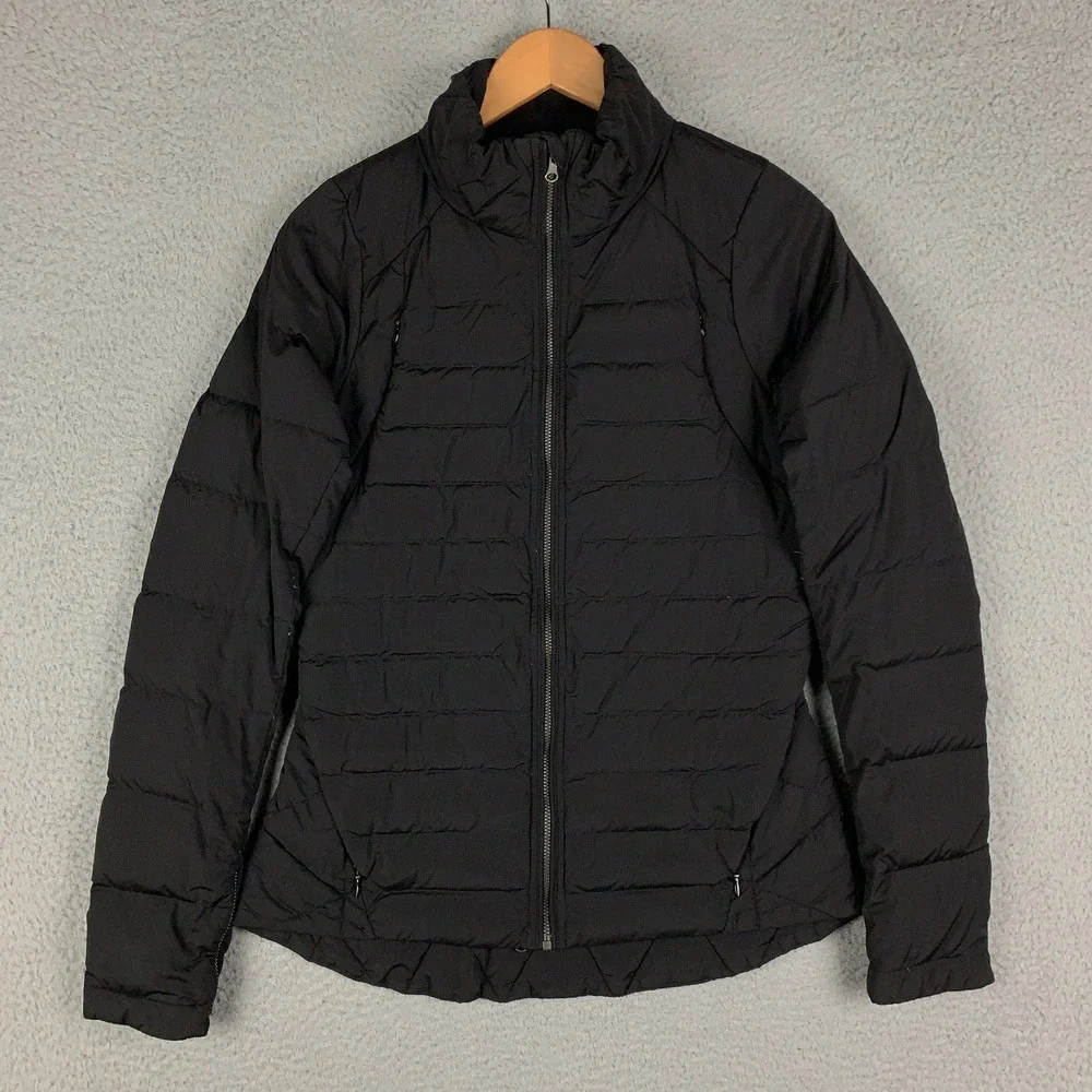 Lululemon Fluffed Up Jacket Women's 8 Black Zip Up Goose Down Reflective Running